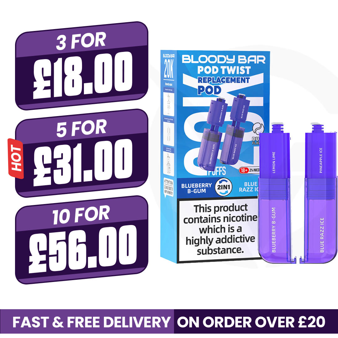Blueberry BGUM & Blue Razz Ice Bloody Bar Ultra Twist 20K Refill Pods