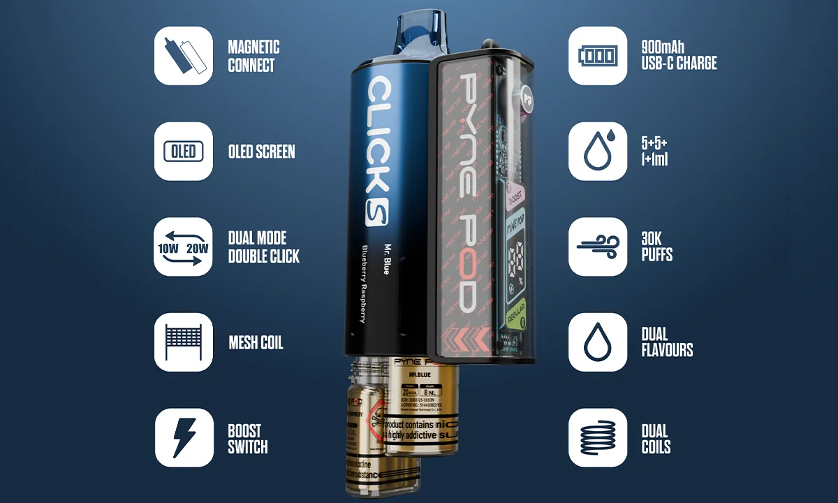 Specifications of Pyne Pod Click S 30K Vape